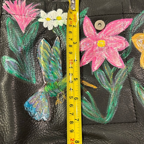 VINTAGE FOSSIL BLACK LEATHER UPCYCLED PAINTED BAG - Picture 11 of 14